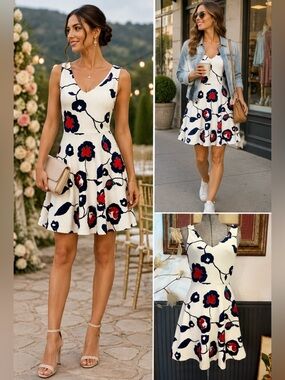Everly Painted Poppies Floral Fit & Flare Skater Dress Size Small 💚🍄